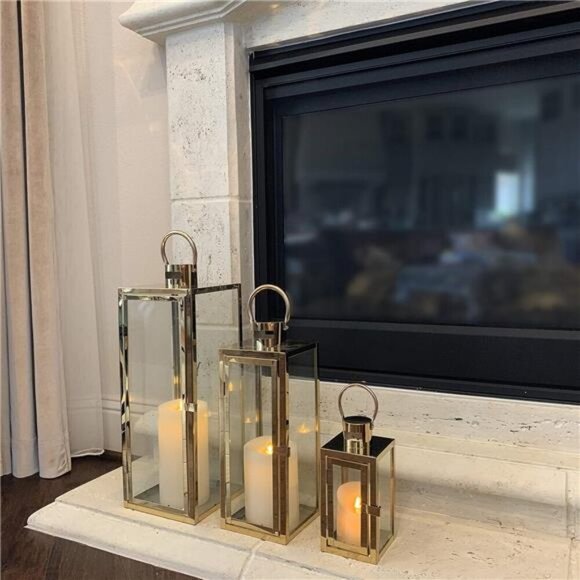3-PC Lantern Set 23 Inch Jumbo Deluxe Modern Candle Lantern Set Stainless Steel - Picture 6 of 7